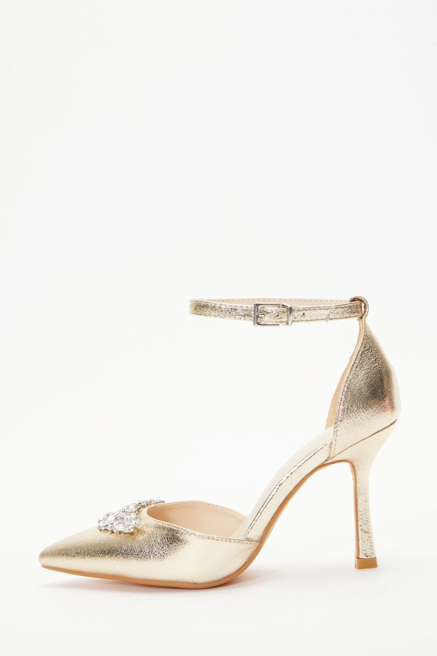 Wide Fit Gold Foil Diamante Court Heels