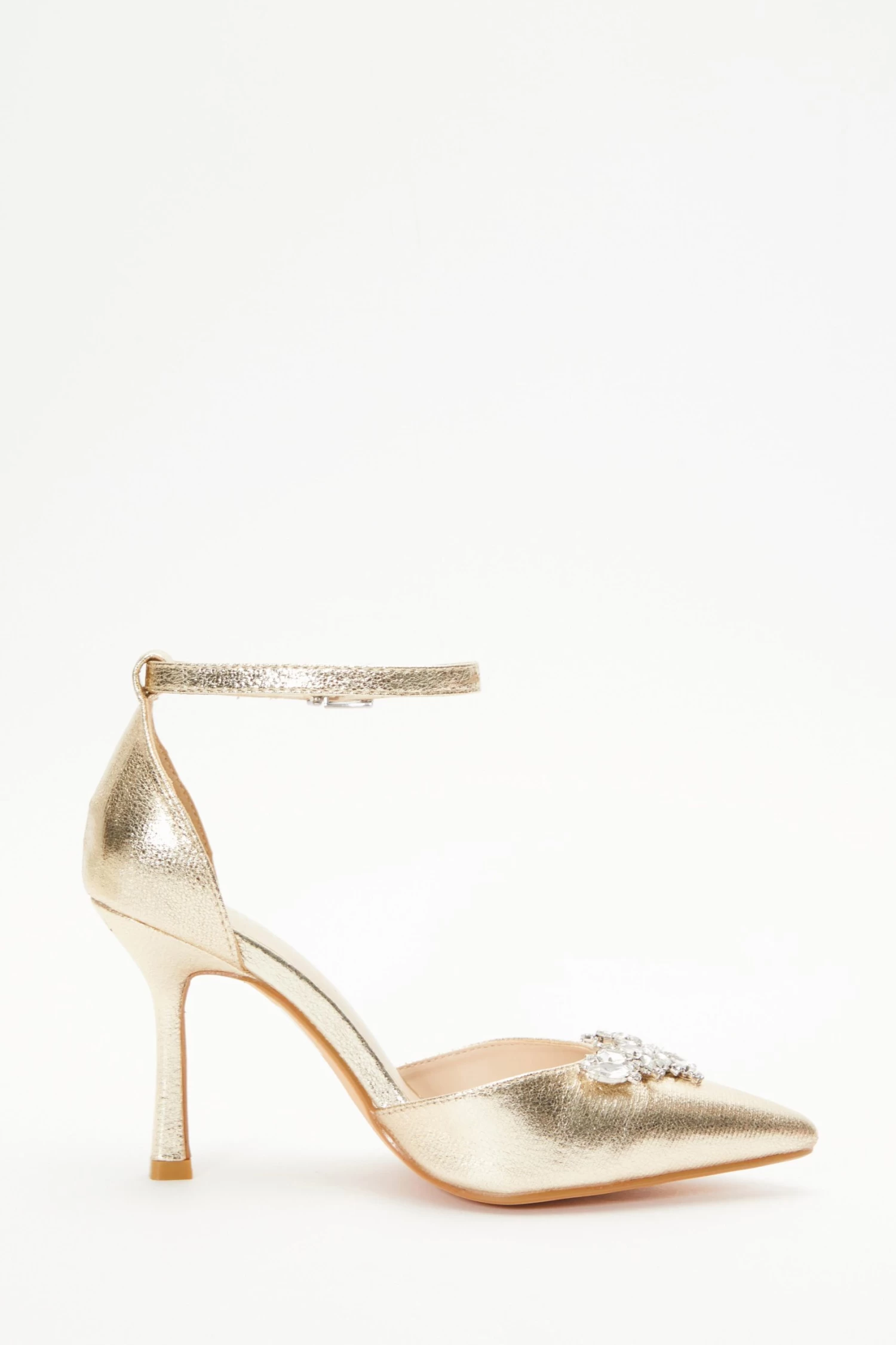 Wide Fit Gold Foil Diamante Court Heels - Image 6