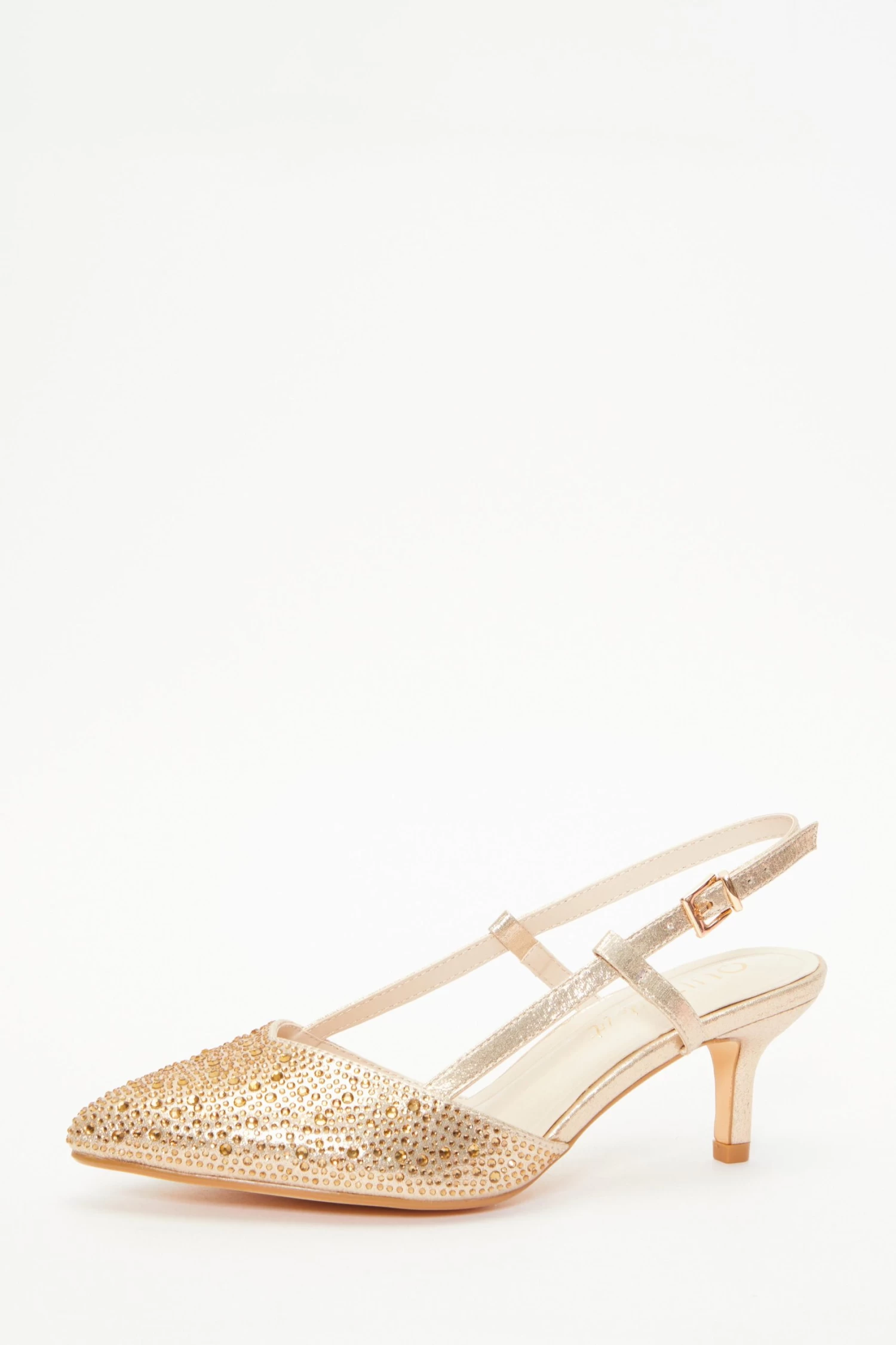 Wide Fit Gold Foil Low Court Heels - Image 3