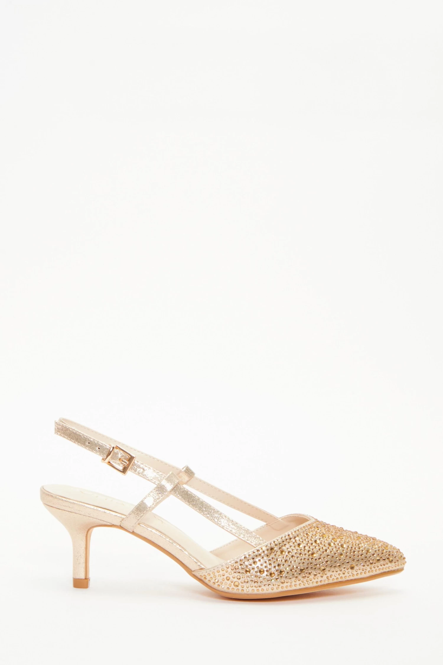 Wide Fit Gold Foil Low Court Heels - Image 2