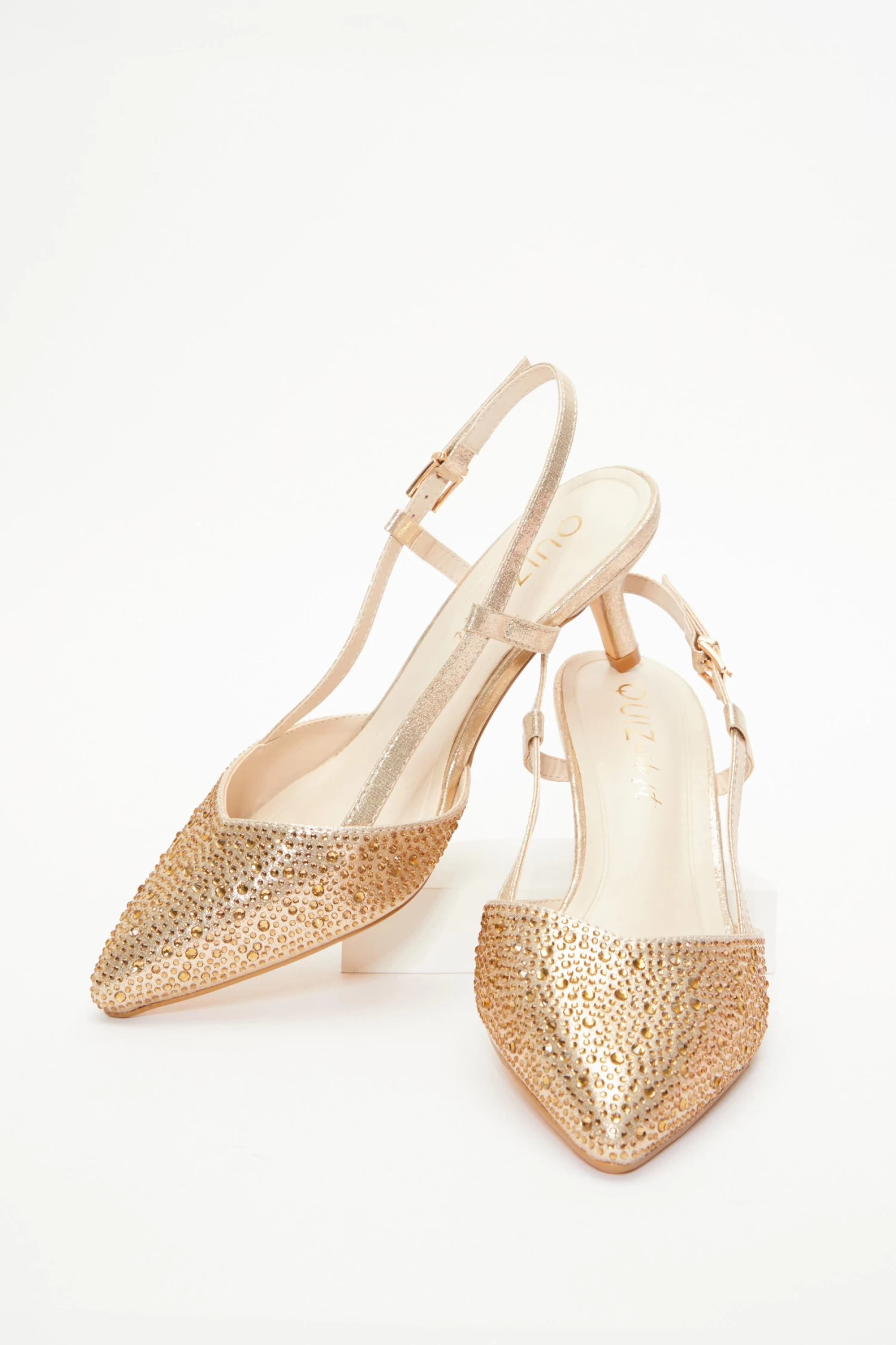 Wide Fit Gold Foil Low Court Heels - Image 4