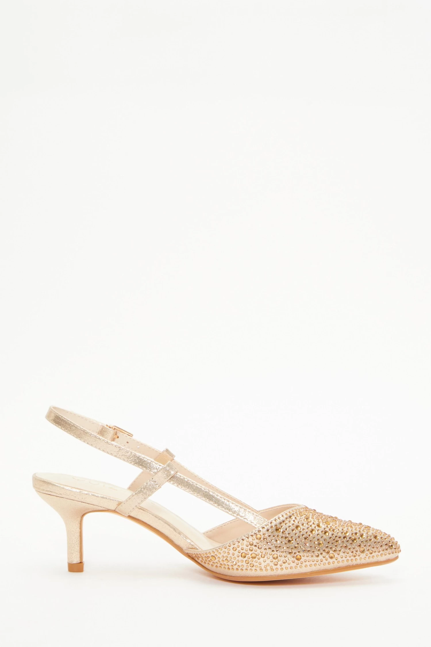 Wide Fit Gold Foil Low Court Heels - Image 6