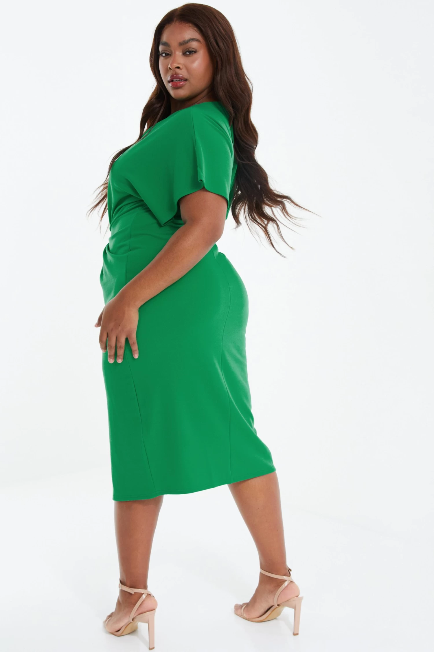 Curve Jade Green Knot Front Midi Dress - Image 3