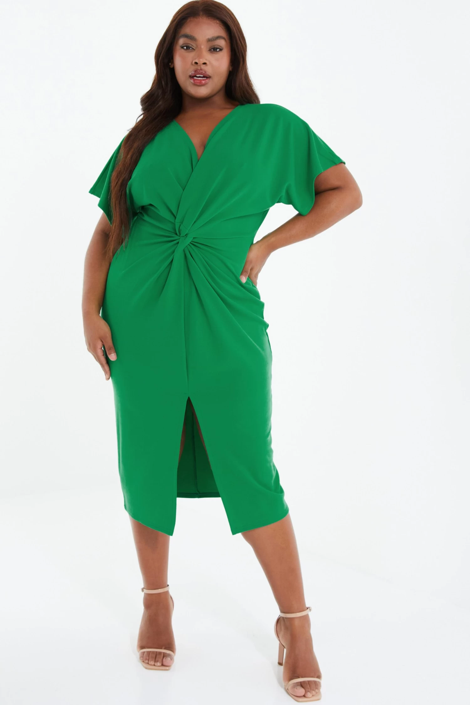 Curve Jade Green Knot Front Midi Dress - Image 2