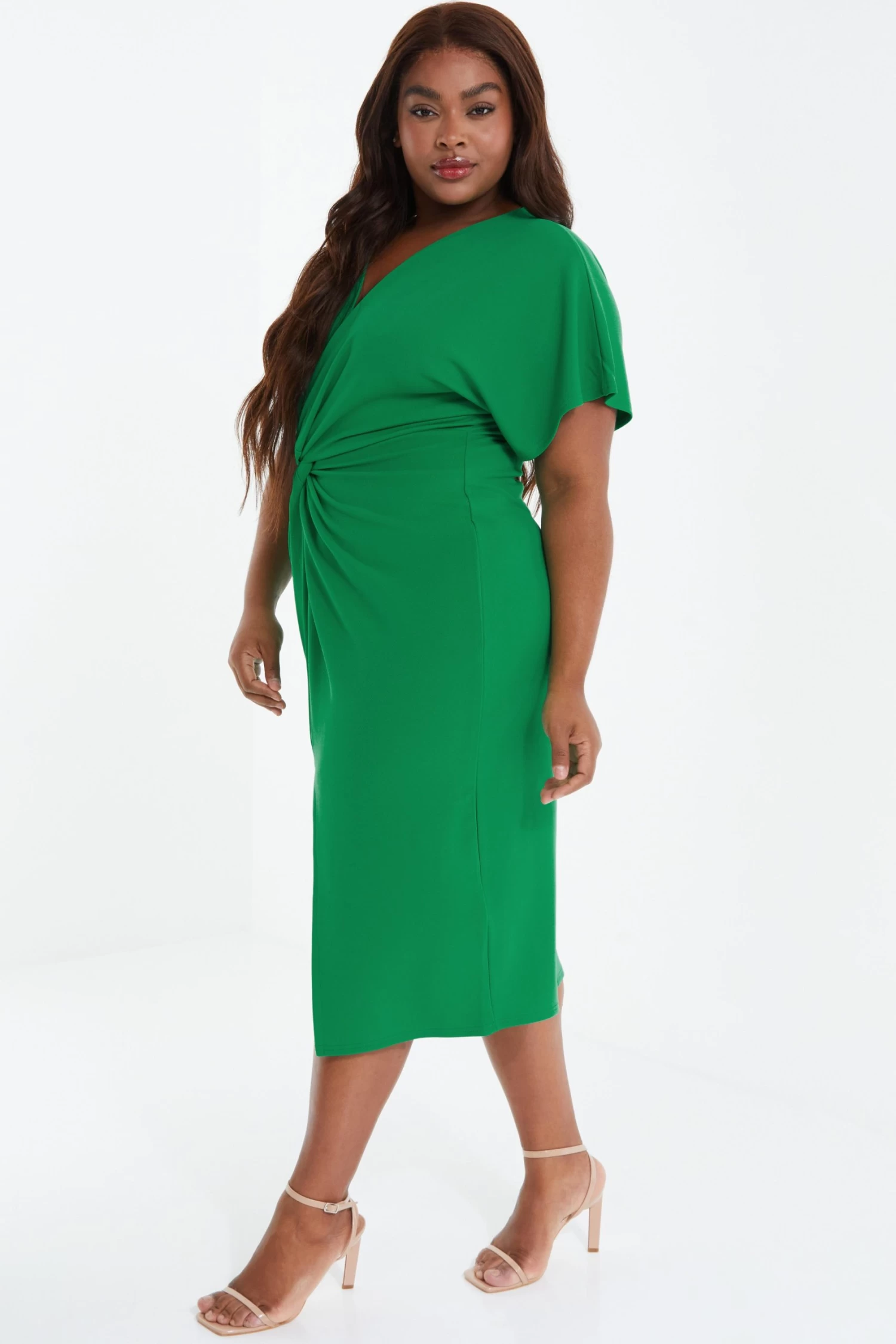 Curve Jade Green Knot Front Midi Dress - Image 4