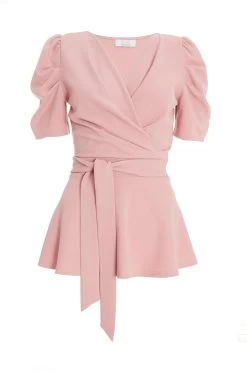 Light Pink Puff Sleeve Peplum Top