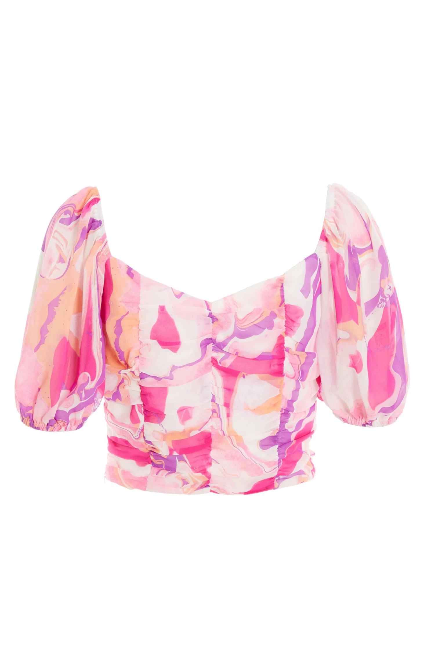Pink Satin Marble Print Lace Up Crop Top - Image 5