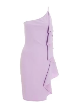 Petite Lilac One Shoulder Frill Midi Dress