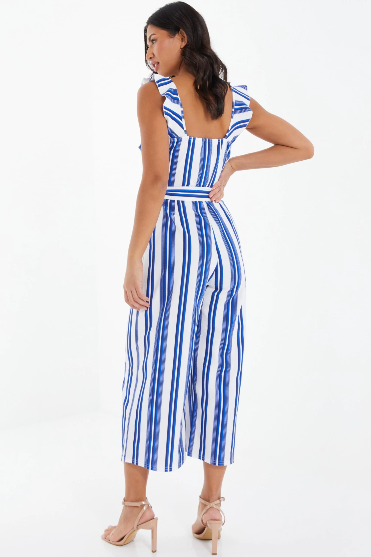 Royal Blue Striped Culotte Jumpsuit - Image 3