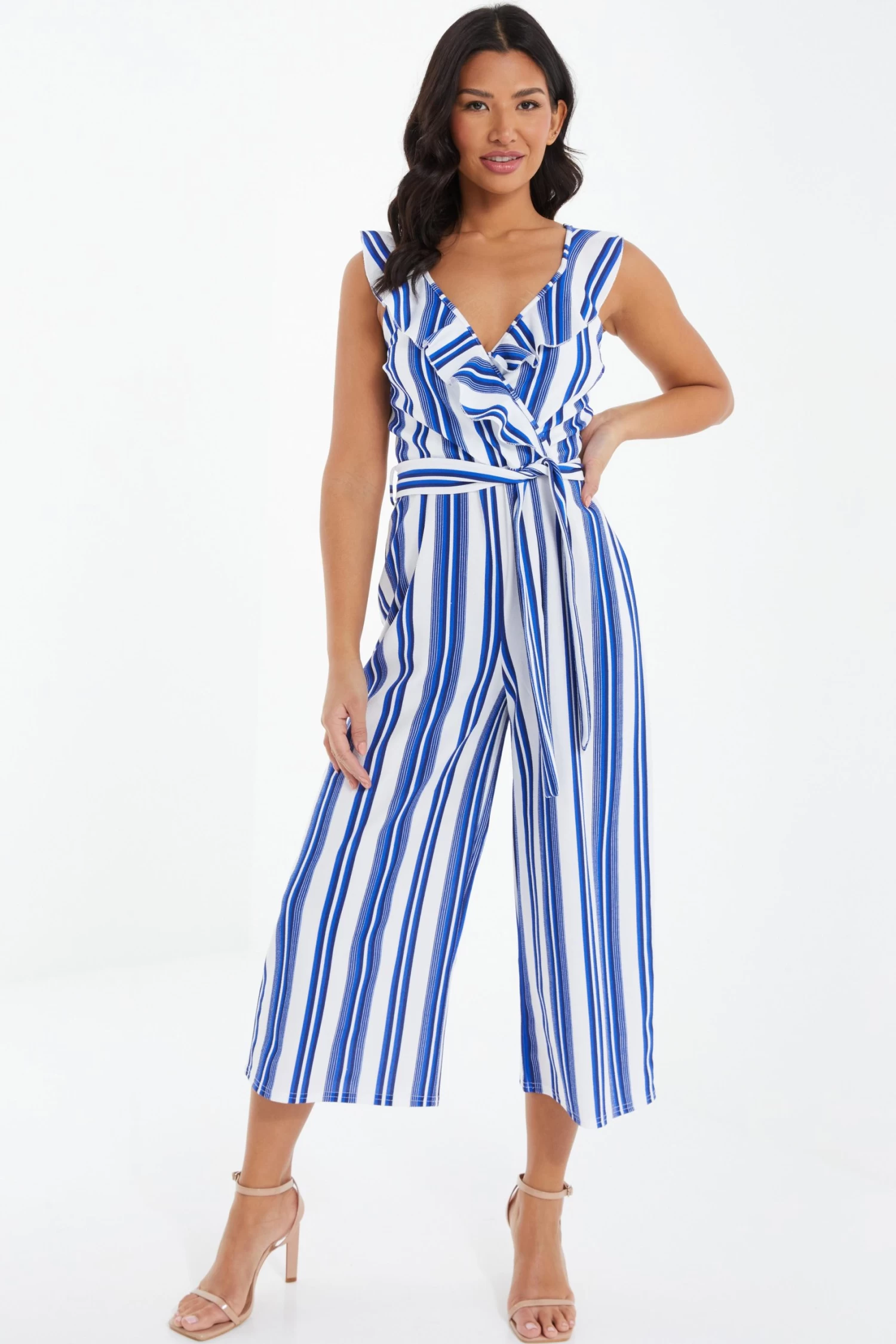 Royal Blue Striped Culotte Jumpsuit - Image 2