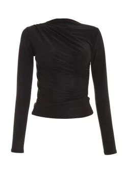 Black Ruched High Neck Top
