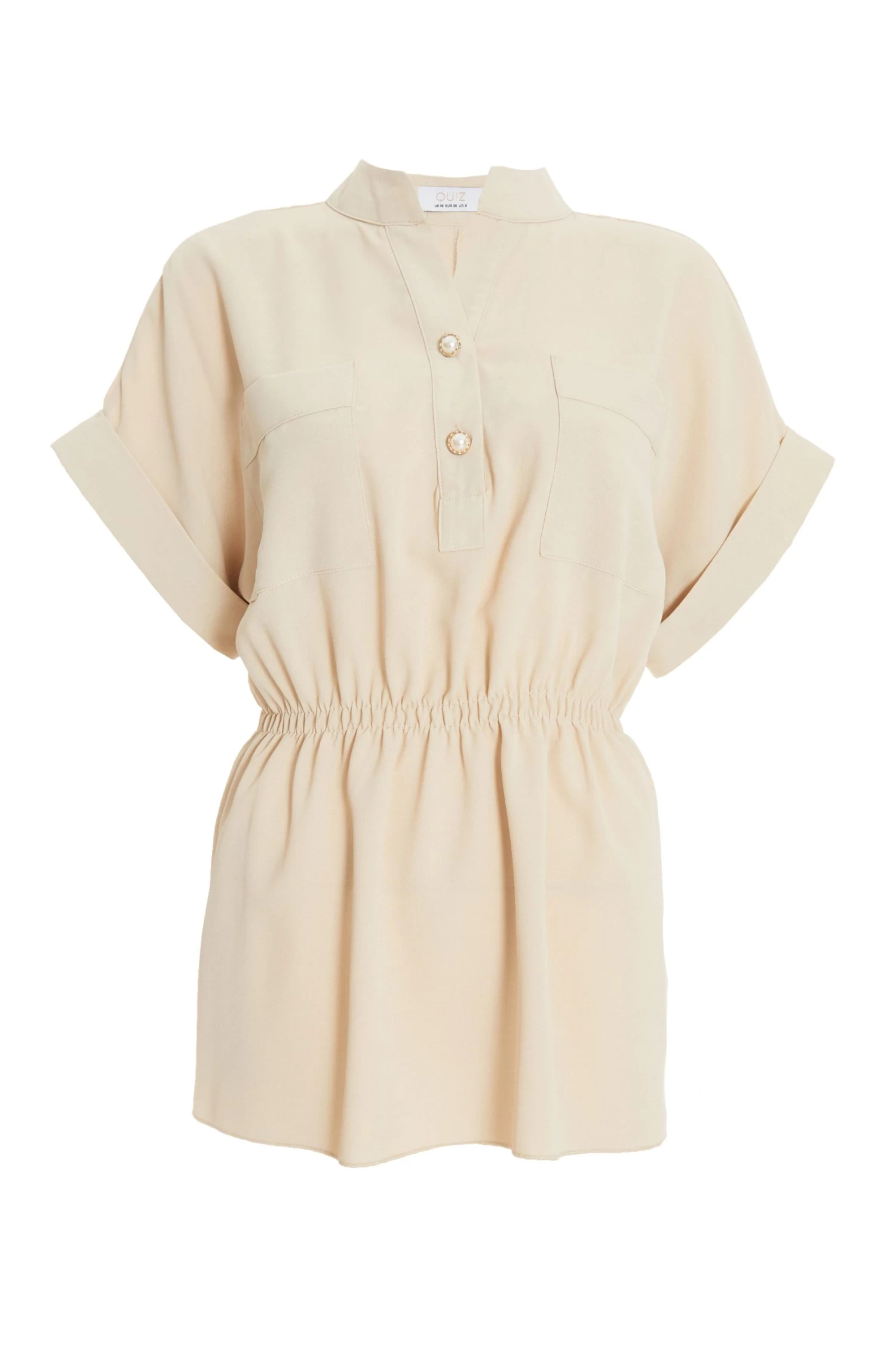 Stone Button Ruched Blouse