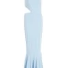Light Blue One Shoulder Frill Hem Maxi Dress