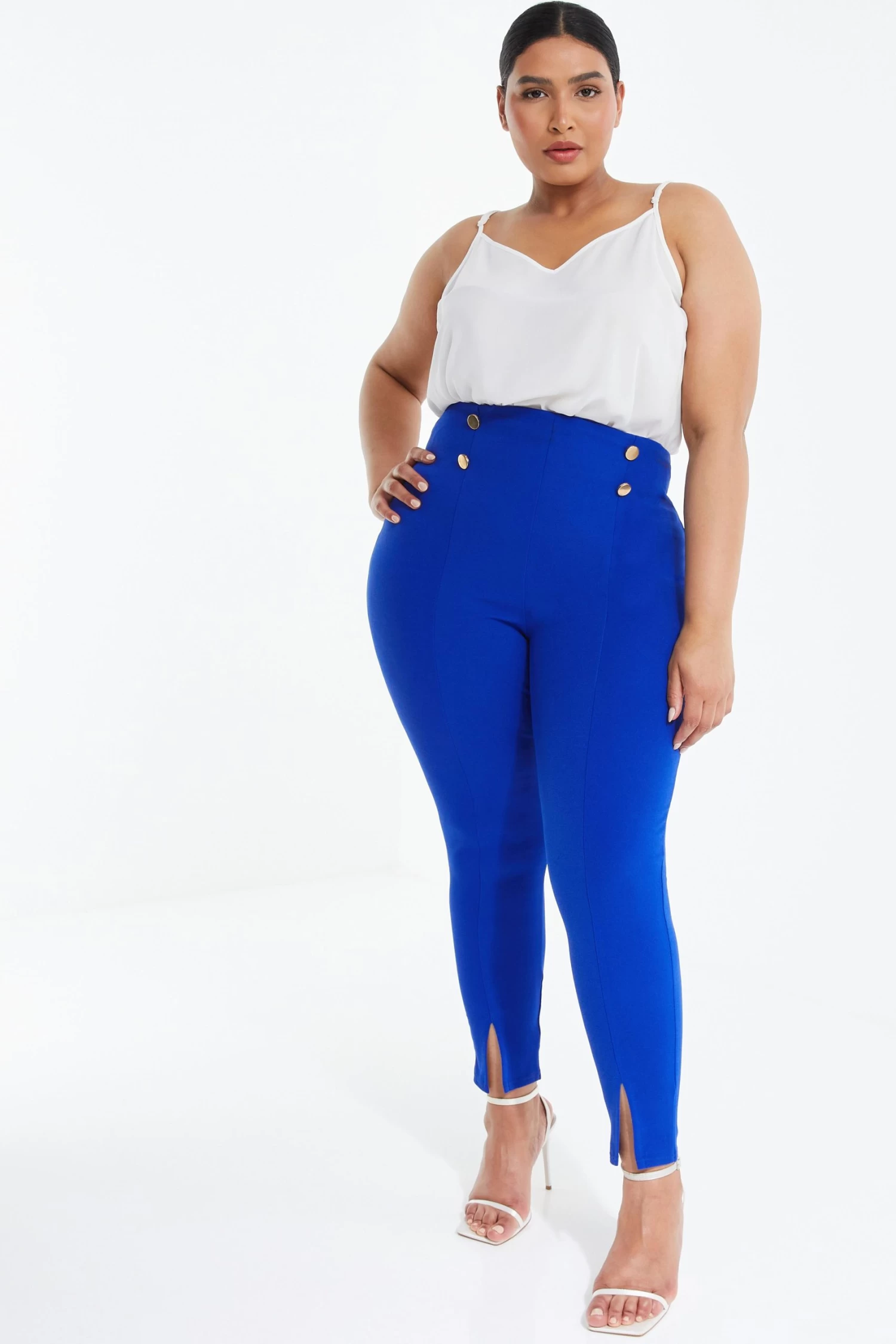 Curve Royal Blue Split Front Trousers - Image 2