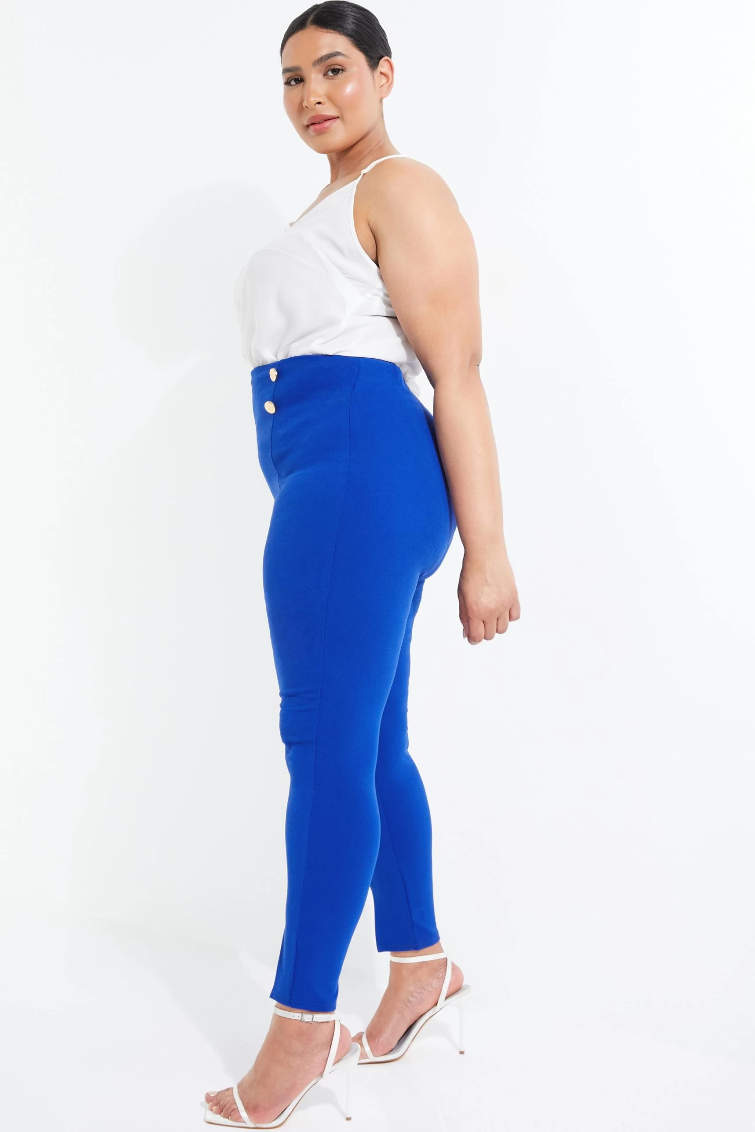 Curve Royal Blue Split Front Trousers - Image 4
