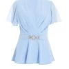 Light Blue Chiffon Sleeve Peplum Top