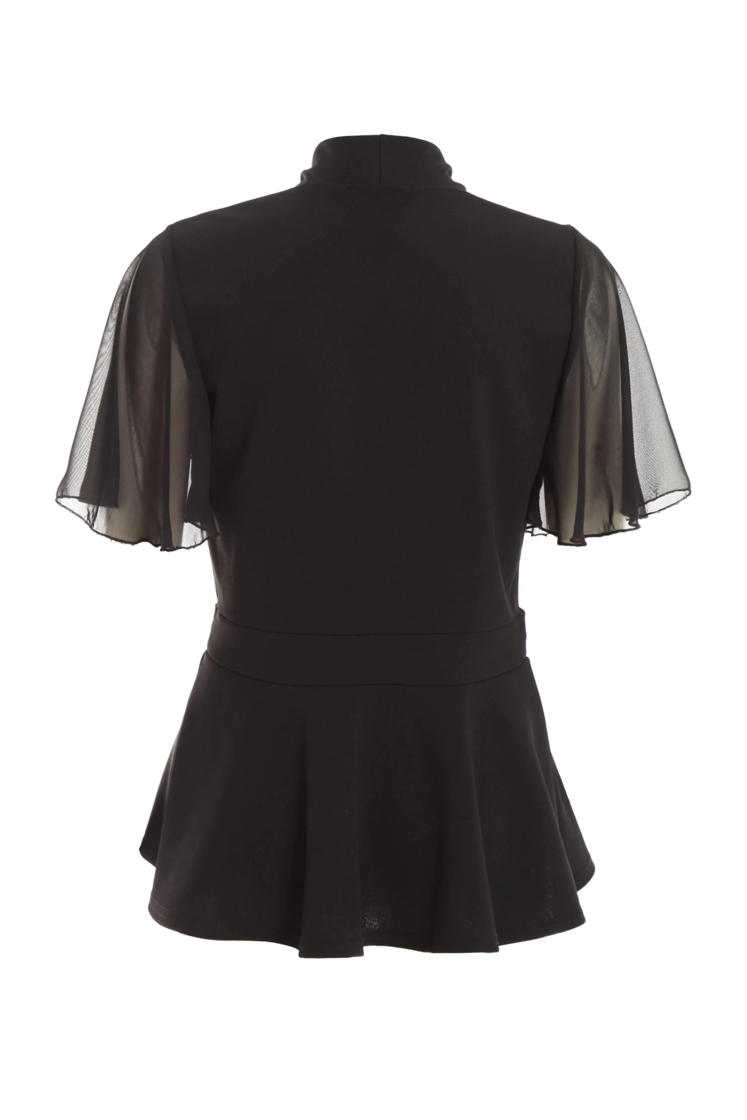 Black Chiffon Sleeve Peplum Top - Image 5