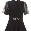 Black Chiffon Sleeve Peplum Top