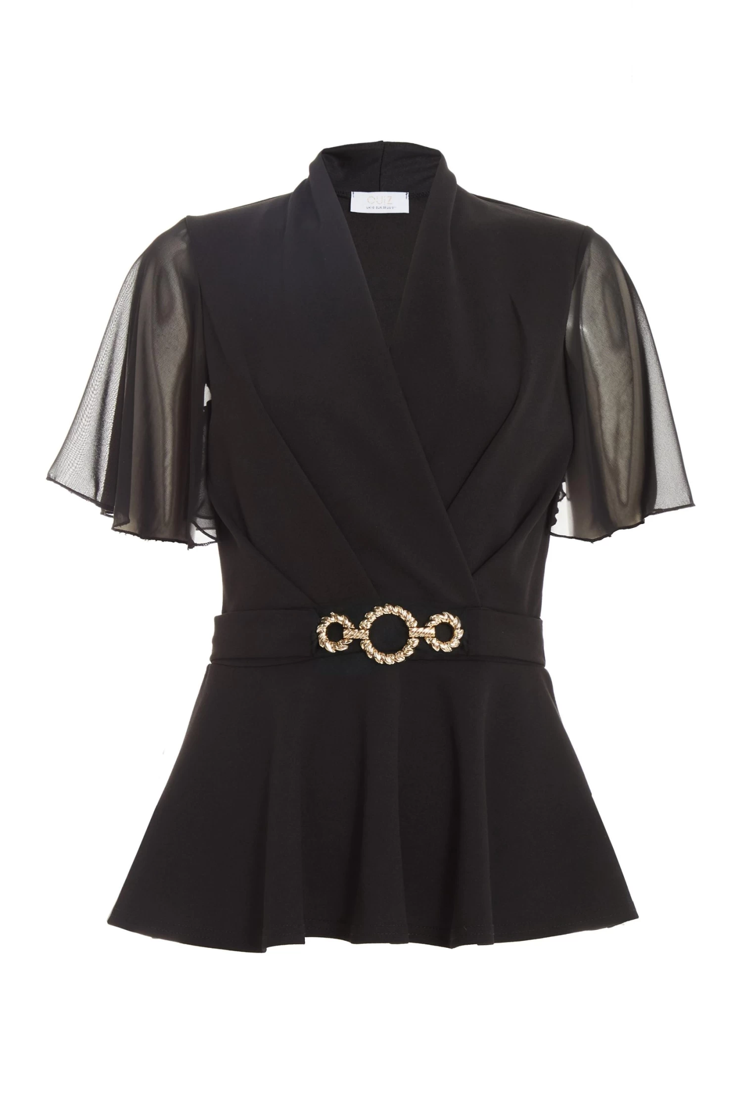 Black Chiffon Sleeve Peplum Top