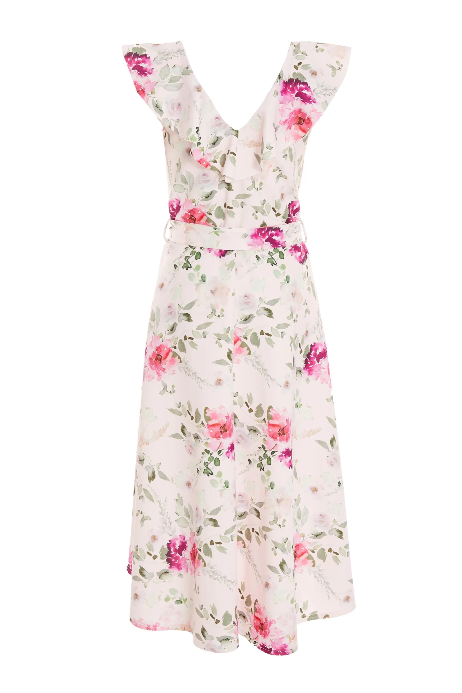 Light Pink Floral Dip Hem Midi Dress - Image 5