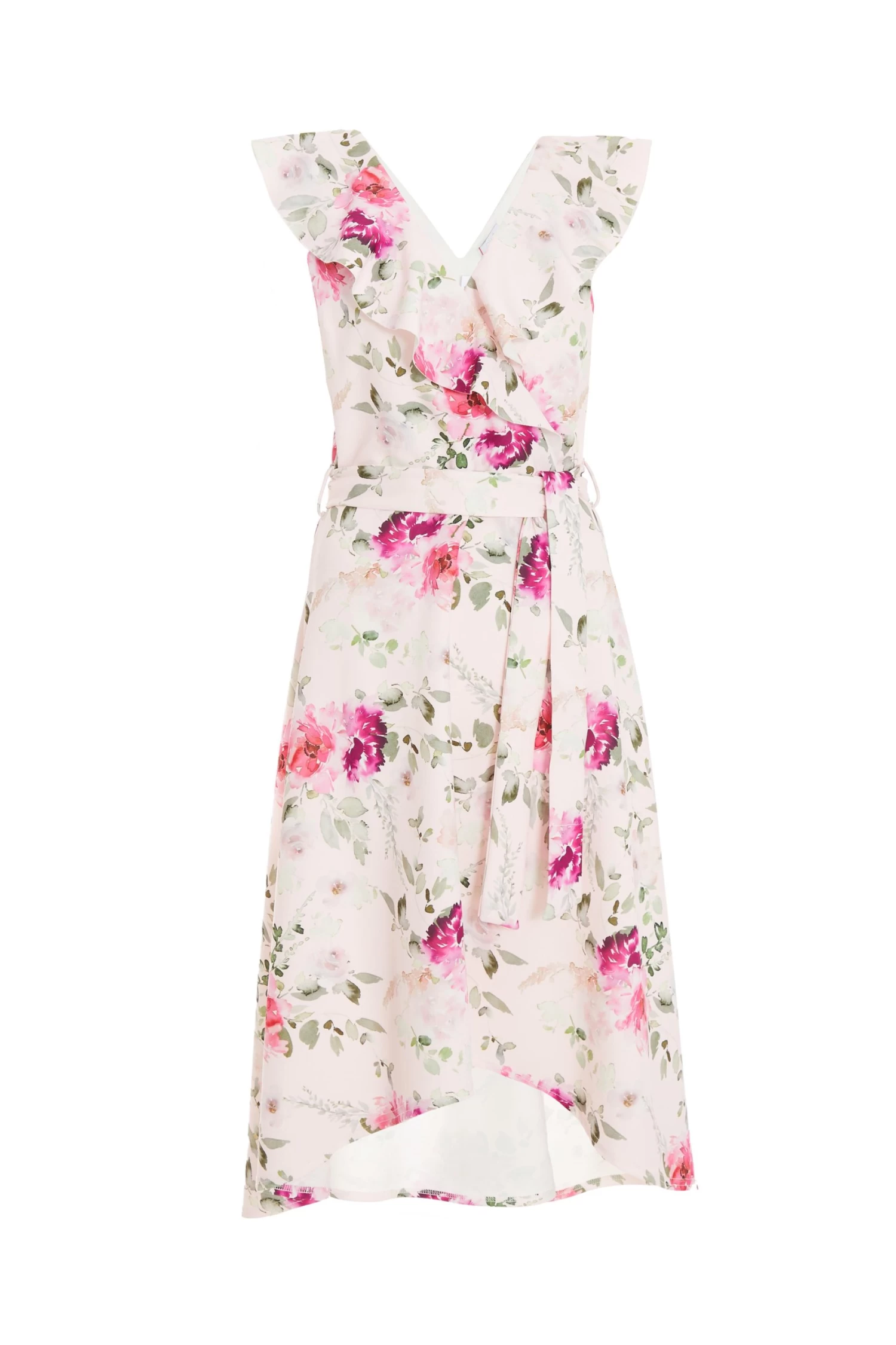 Light Pink Floral Dip Hem Midi Dress