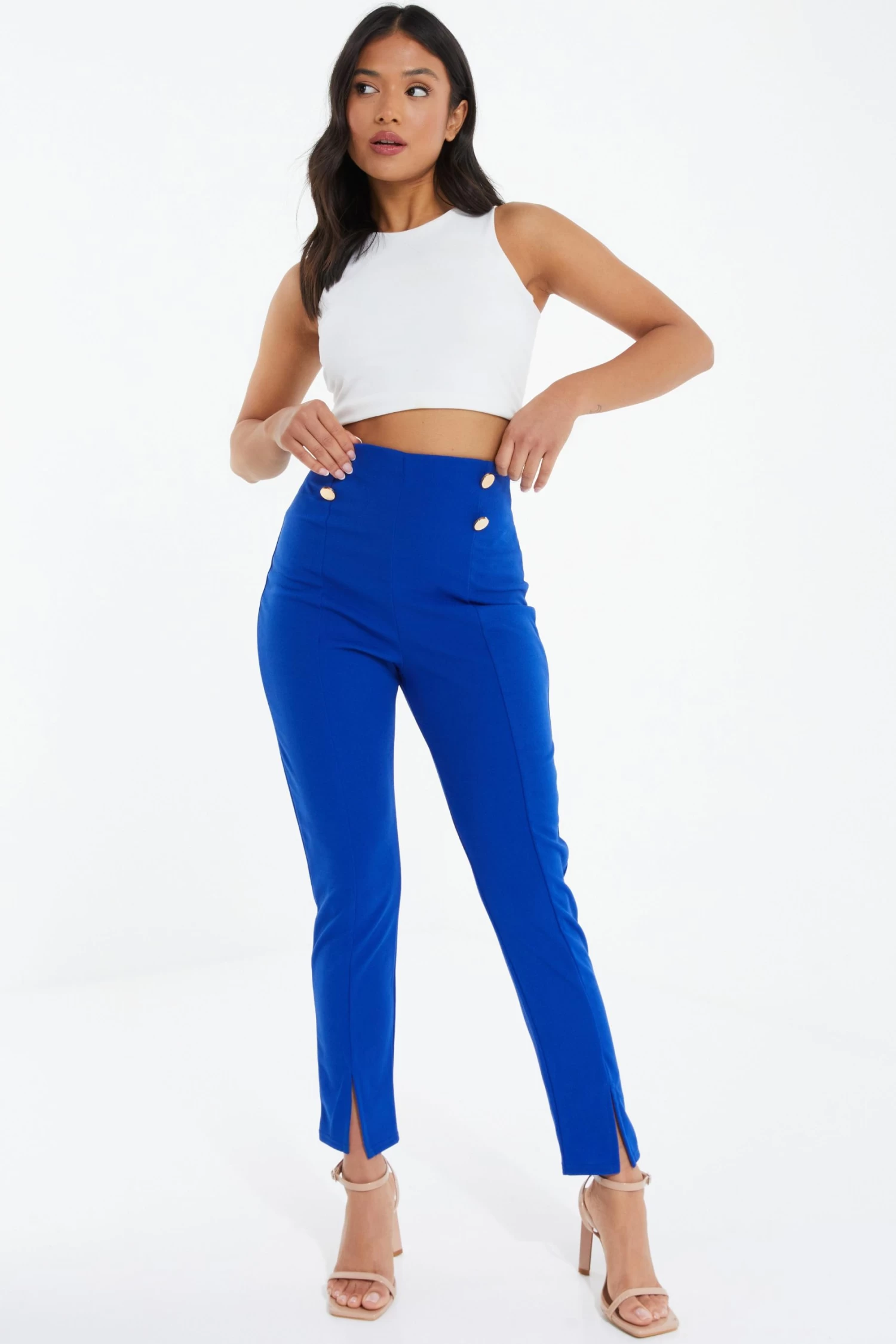 Petite Royal Blue Split Front Trousers - Image 2