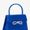 Royal Blue Satin Diamante Bow Mini Tote Bag