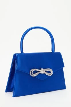 Royal Blue Satin Diamante Bow Mini Tote Bag