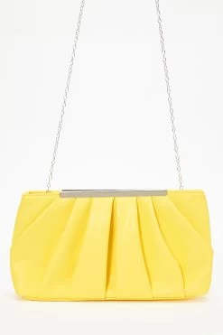 Yellow Faux Leather Pleated Clutch