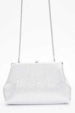 Silver Pleated Purse Clutch Bag