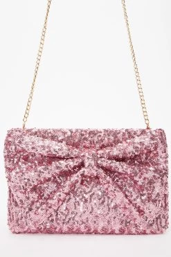 Pink Sequin Bow Clutch Bag