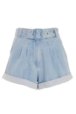 Light Blue Denim Belted Shorts