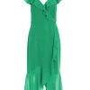 Green Wrap Frill Midi Dress
