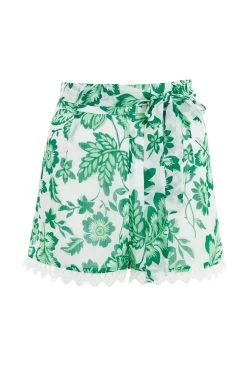 Green Tropical Print Shorts