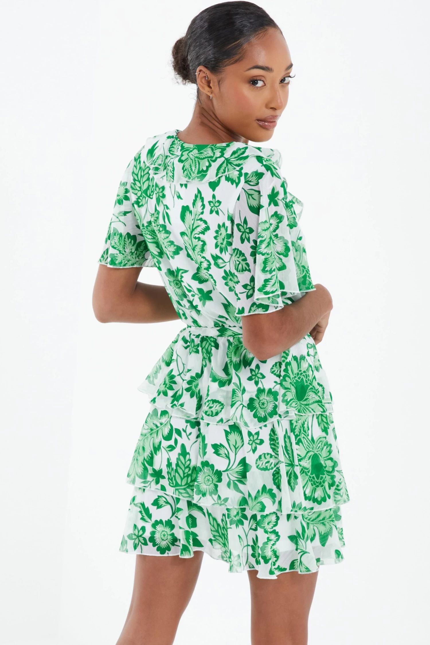 Green Tropical Print Skater Dress - Image 3