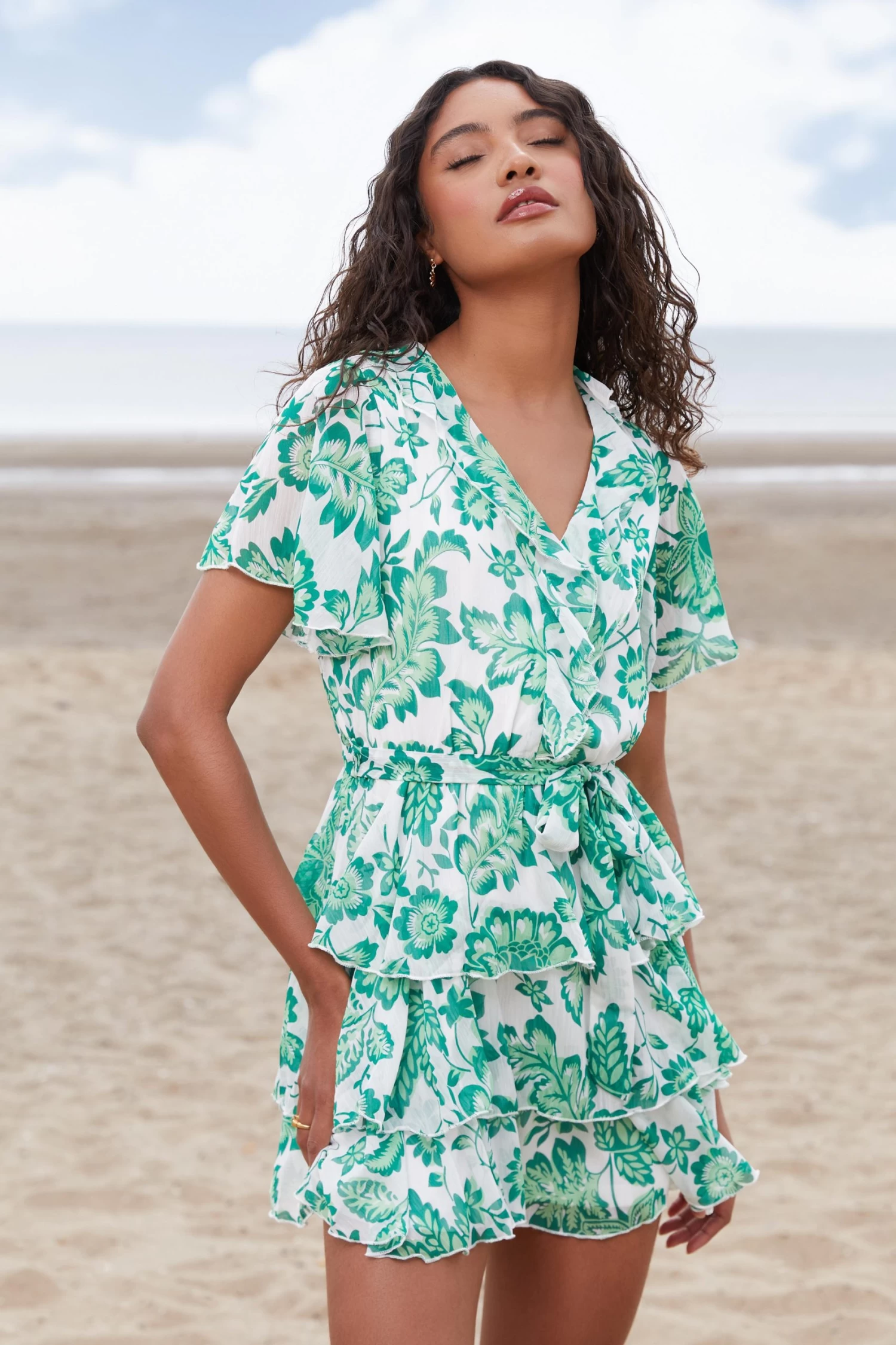 Green Tropical Print Skater Dress - Image 2
