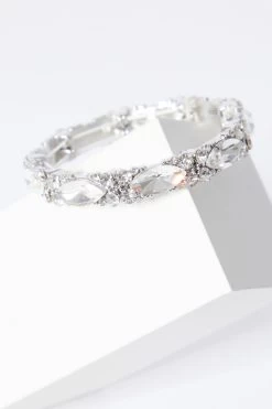 Silver Diamante Oval Stretch Bracelet