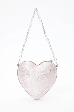Pink Satin Diamante Mini Heart Bag
