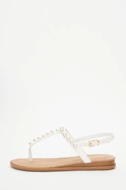 White Pearl T-Bar Flat Sandal