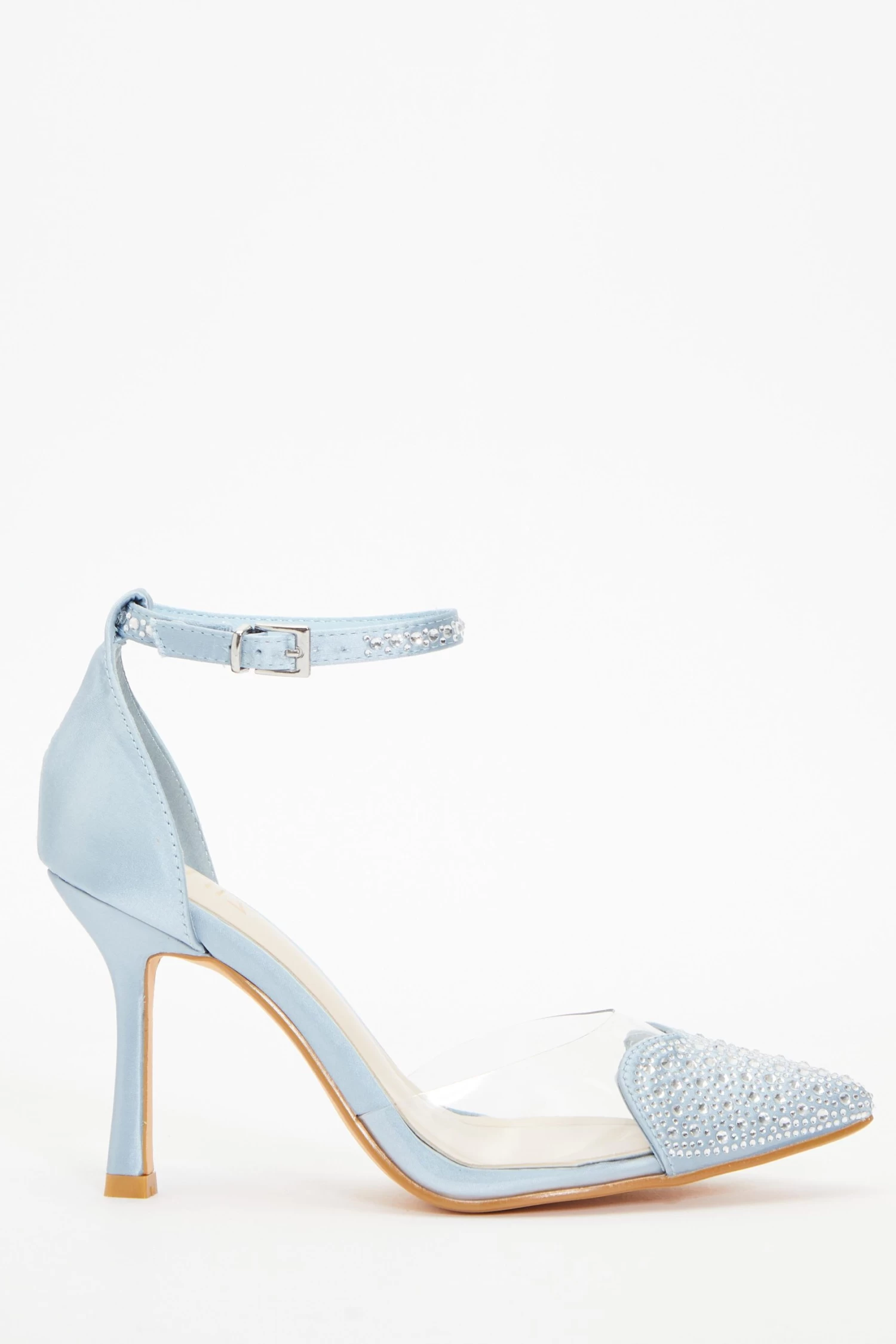 Blue Satin Diamante Heart Court Heels - Image 2