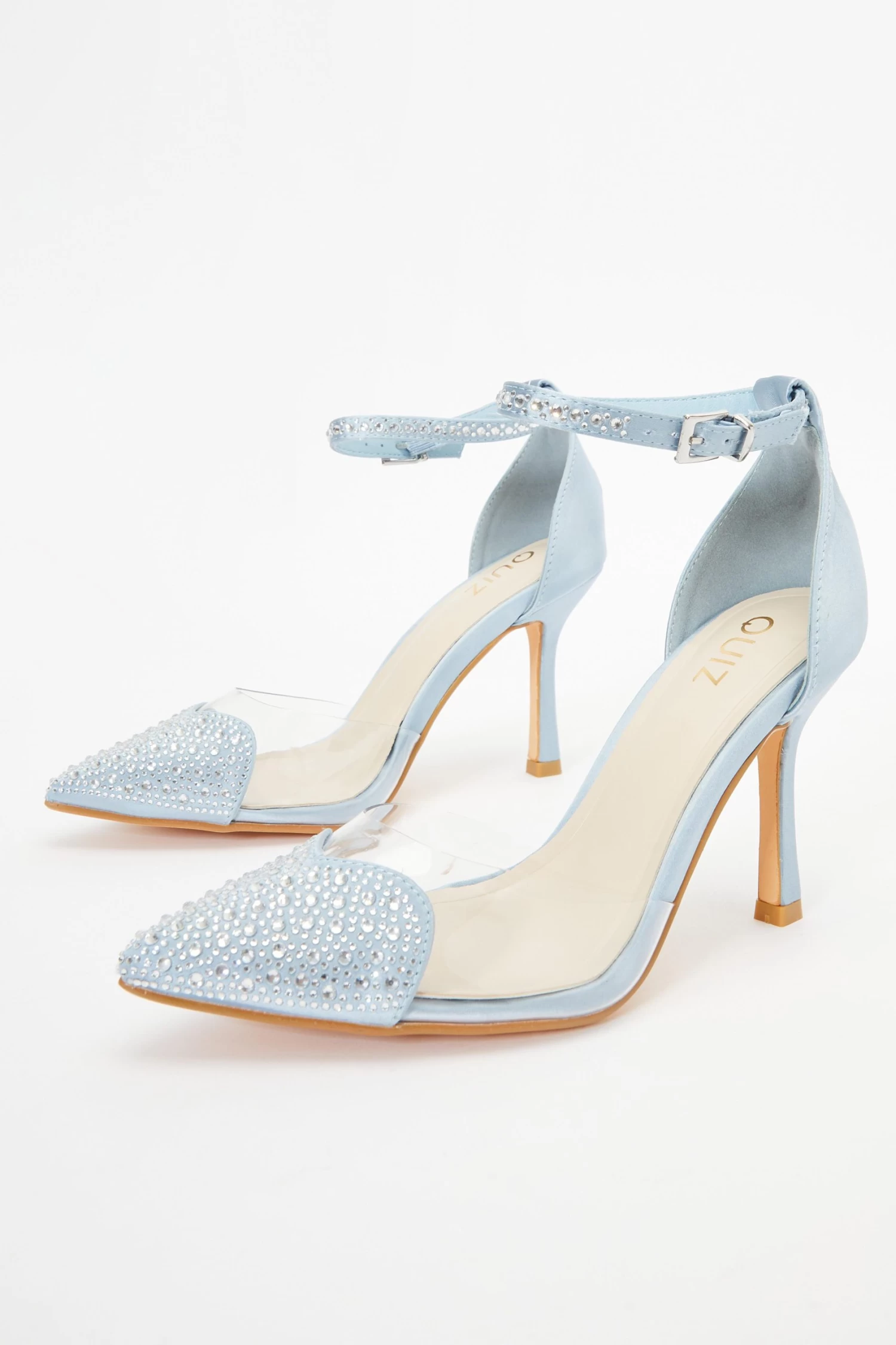 Blue Satin Diamante Heart Court Heels - Image 4