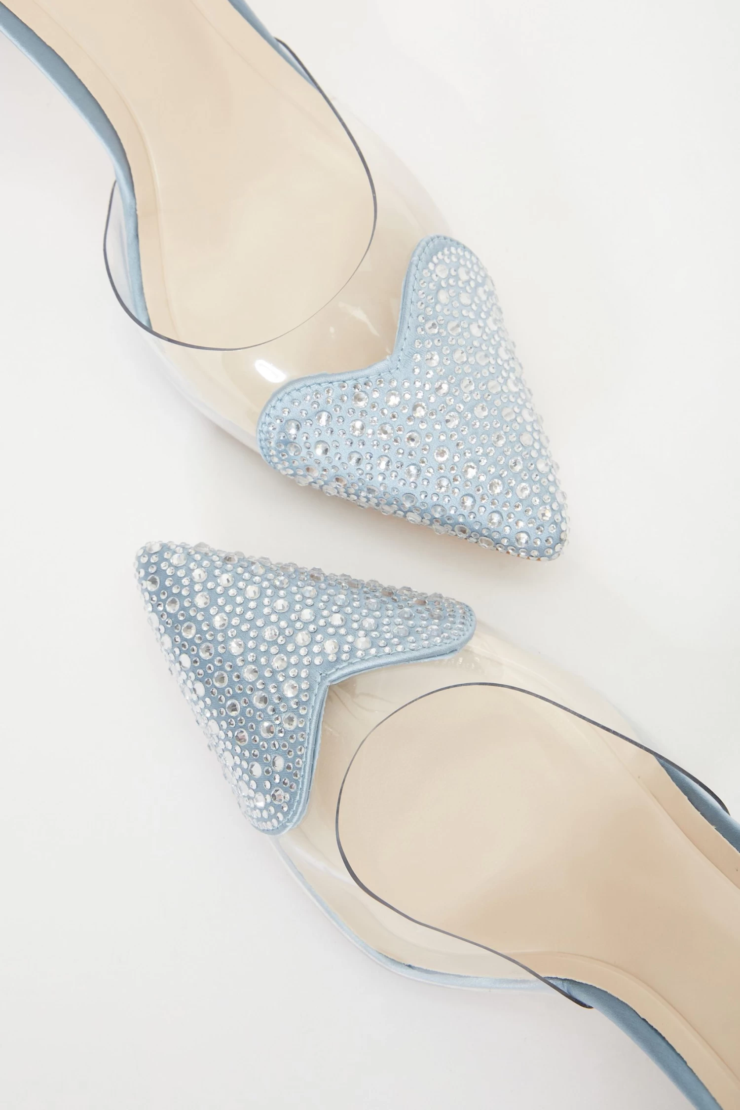 Blue Satin Diamante Heart Court Heels - Image 5