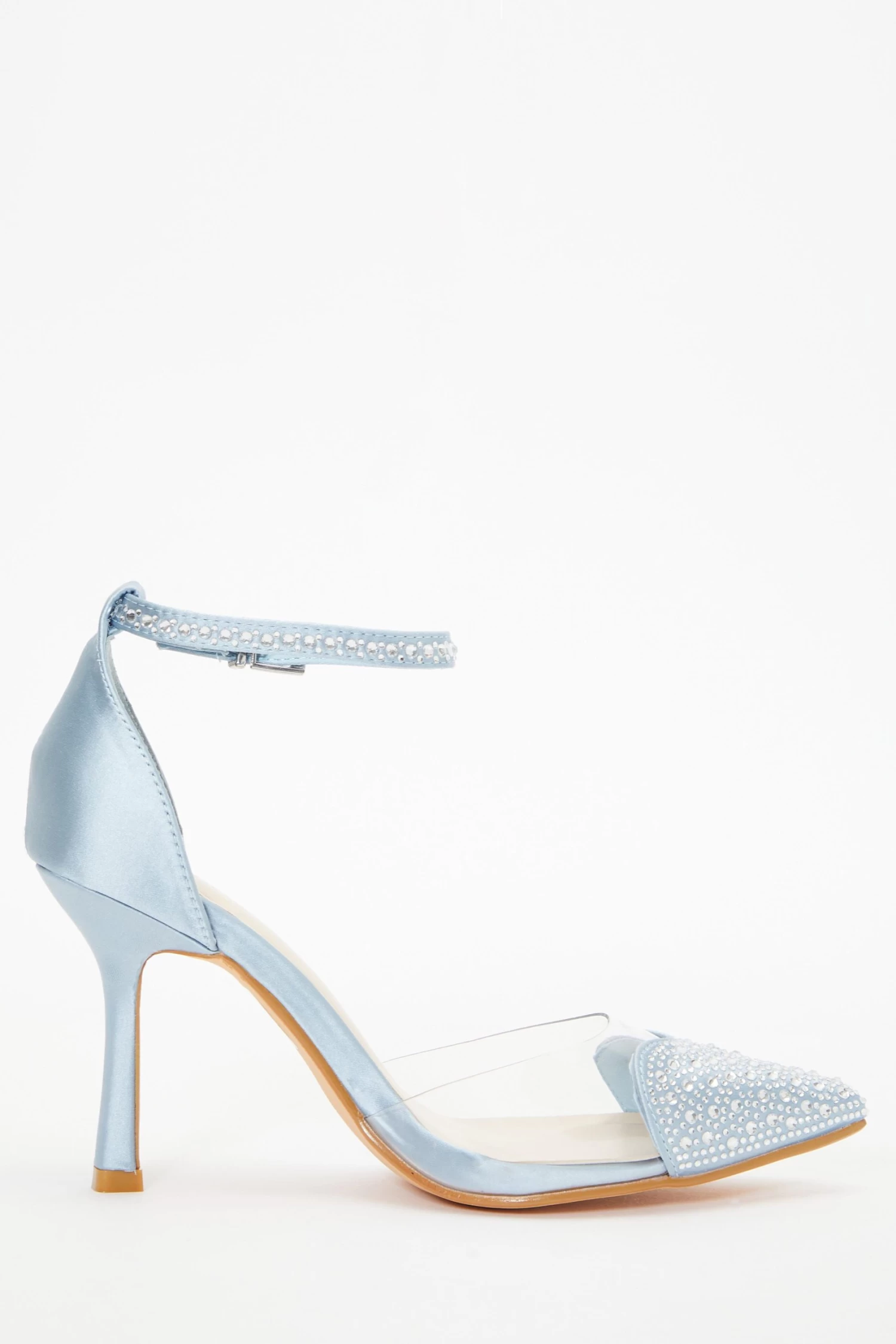 Blue Satin Diamante Heart Court Heels - Image 6