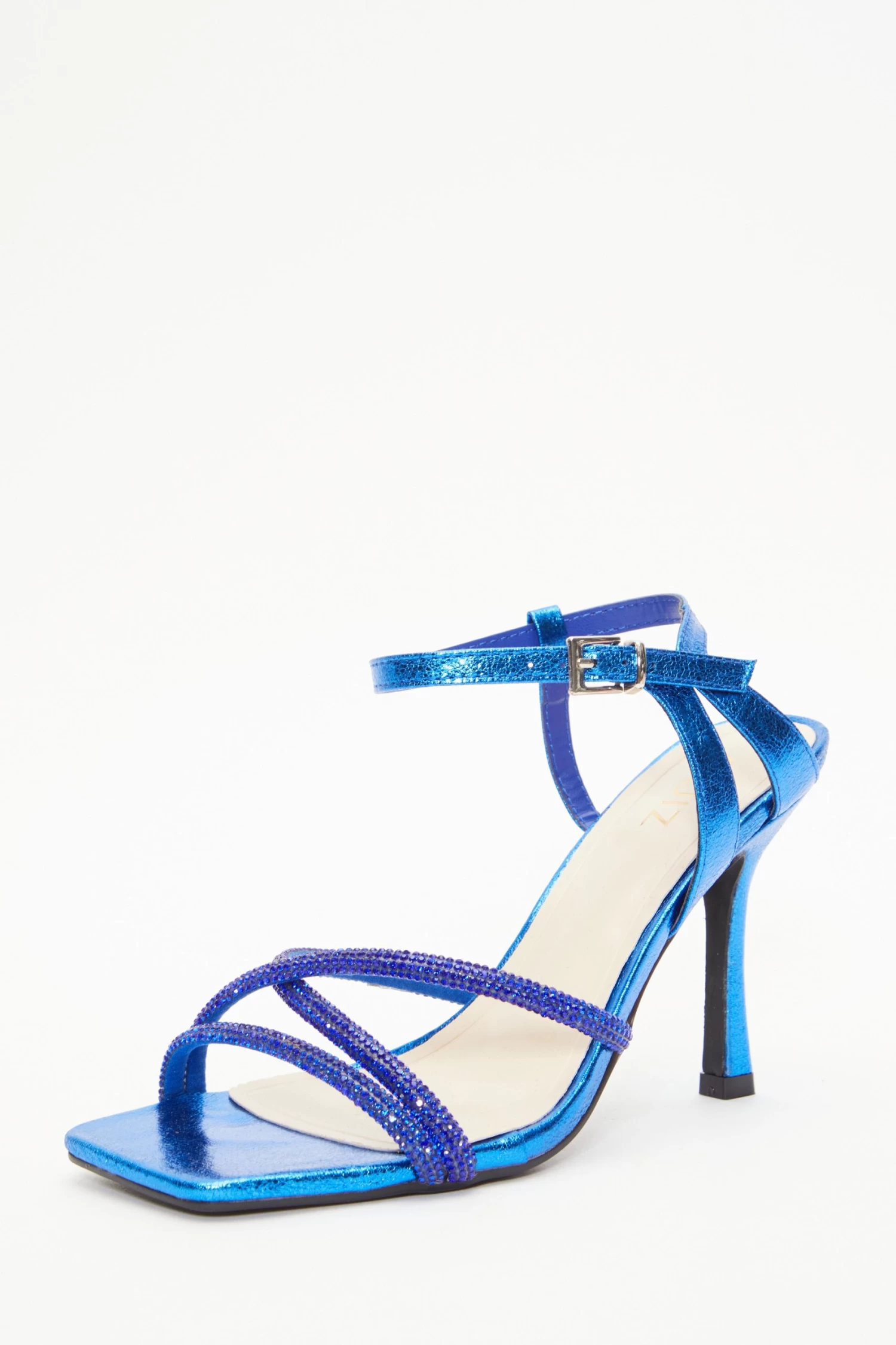 Royal Blue Diamante Strappy Heeled Sandals - Image 3