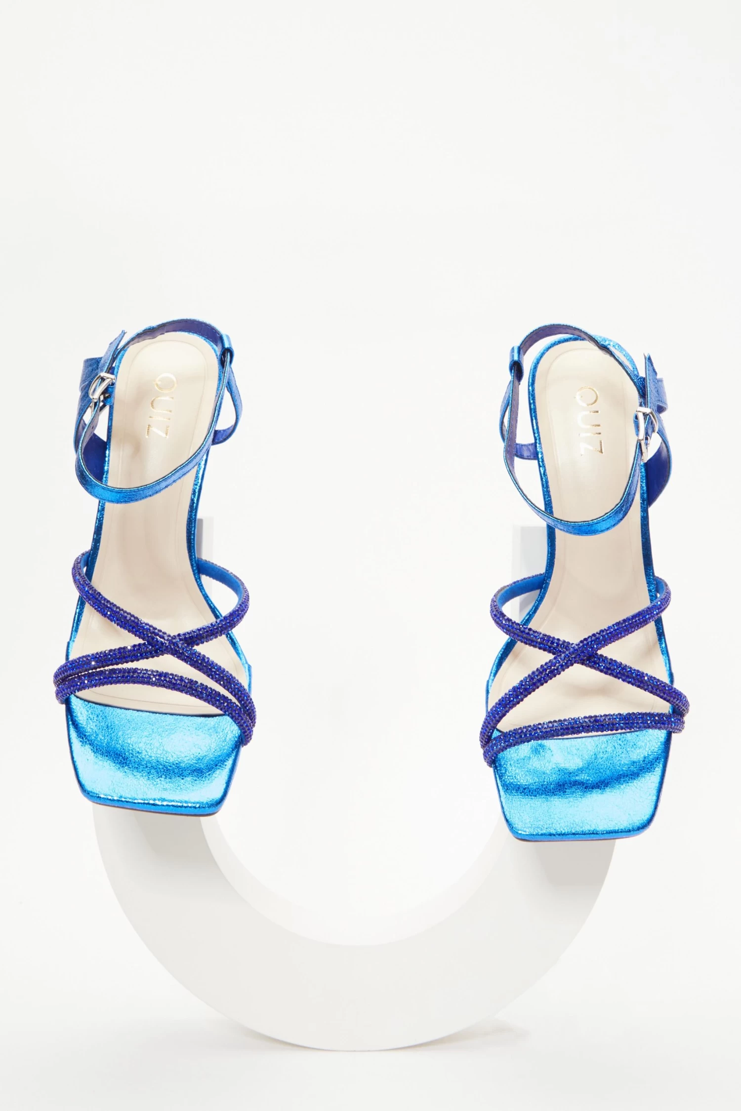 Royal Blue Diamante Strappy Heeled Sandals - Image 4
