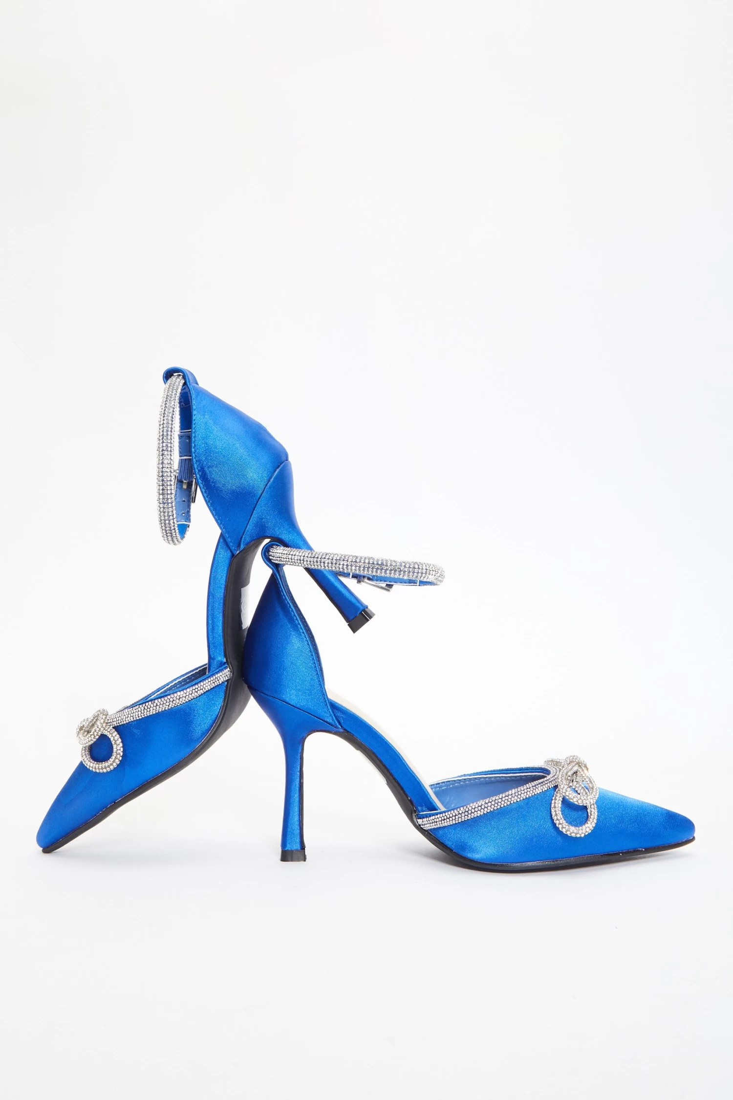 Royal Blue Diamante Bow Court Heels - Image 4