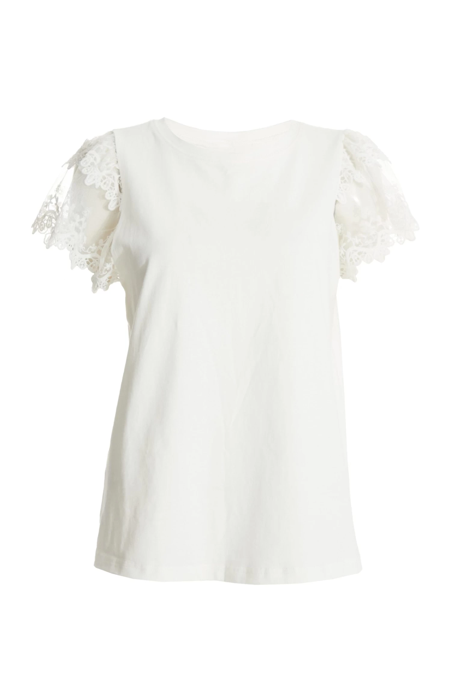 White Lace Sleeve T-Shirt