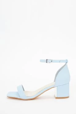 Blue Faux Leather Low Heeled Sandals