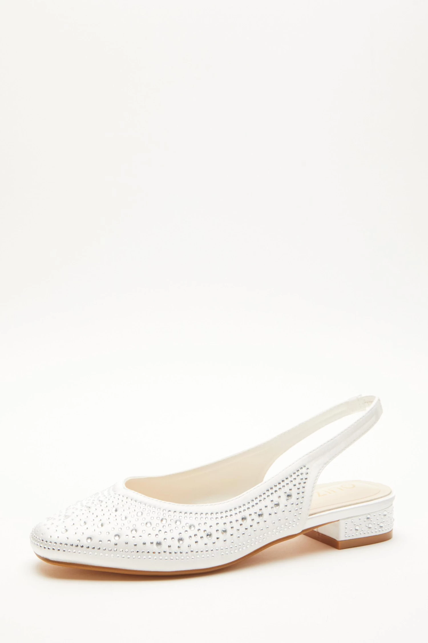 Bridal White Satin Diamante Slingback Pumps - Image 3