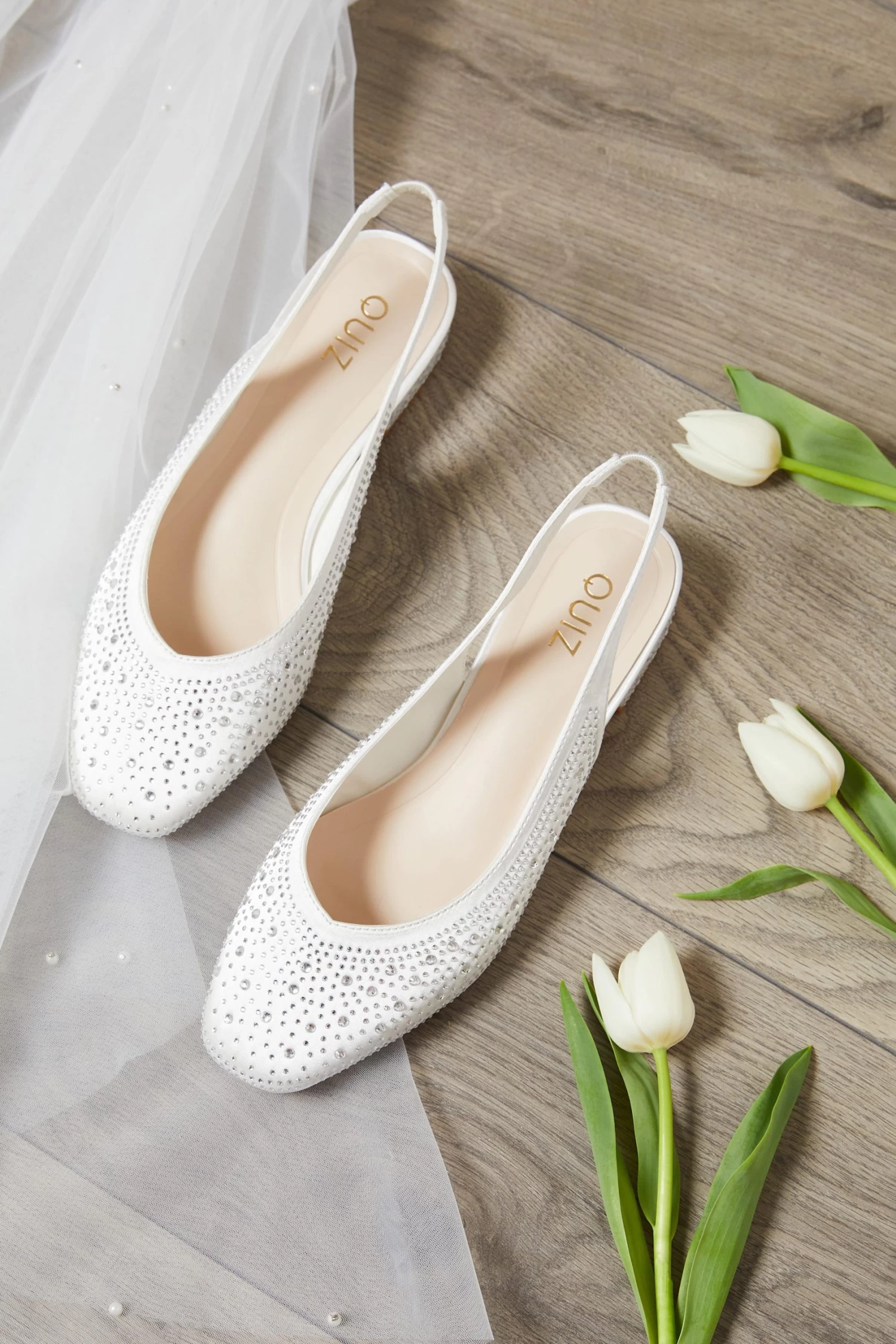 Bridal White Satin Diamante Slingback Pumps - Image 2